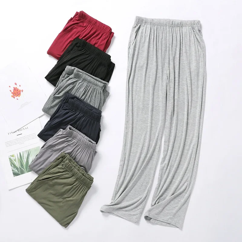 Pantalones de pijama de Modal para hombre, ropa de casa fina para primavera y verano, pantalones largos, pantalones de casa para hombre, pantalones de dormir a prueba de mosquitos de talla grande