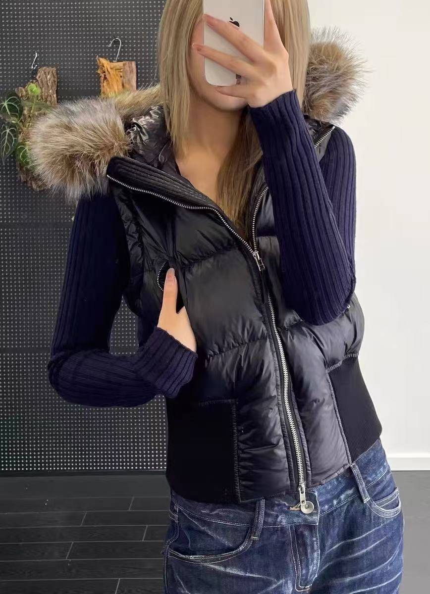 Manches détachables section courte col de cheveux doudoune tempérament mince hiver chaud moelleux doudoune femme 2024 hiver nouveau