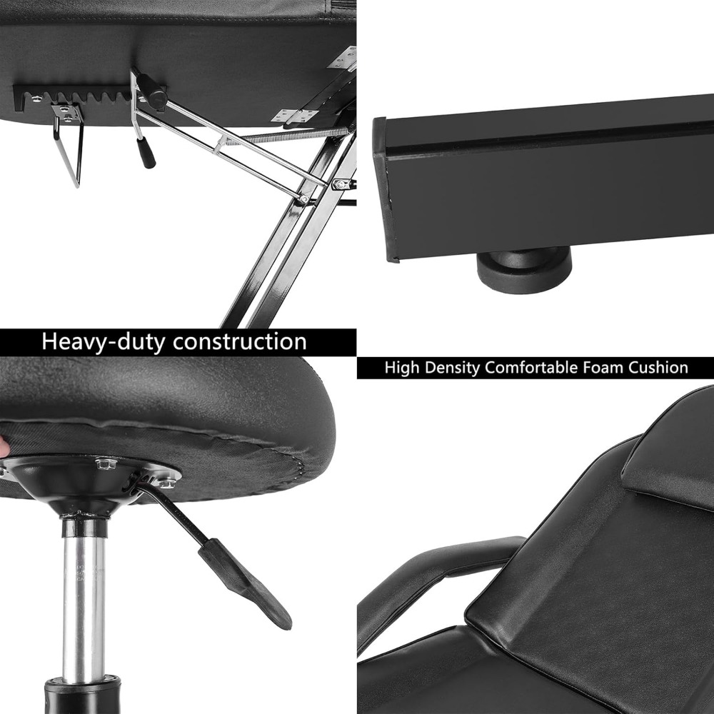 Multipurpose 3-Section Spa Massage Table with Hydraulic Stool, Adjustable Tattoo Chair Esthetician Lash Bed