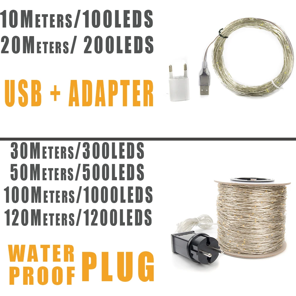 30m 50m 100m 200m LED 문자열 조명 거리 요정 빛 야외 크리스마스 요정 조명 휴일 웨딩 장식에 대 한 방수