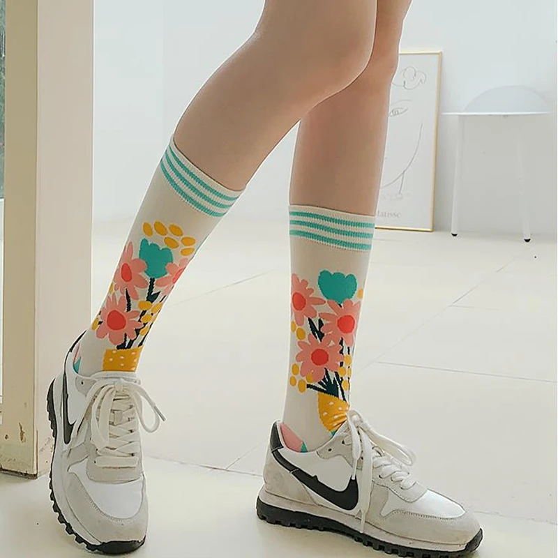 Calcetines coloridos de moda para primavera y otoño para mujer, calcetines de algodón con diseño de erizo y perezoso, calcetines rectos con personalidad a la moda
