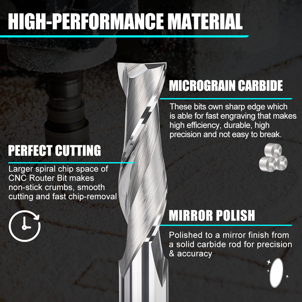 Sprial Xay Cắt 2 Sáo Phẳng Cấp Cối Xay 3.175 4 6 8 10 12Mm Vỏ CNC Router Bit Carbide xay Dụng Cụ Khắc Gỗ