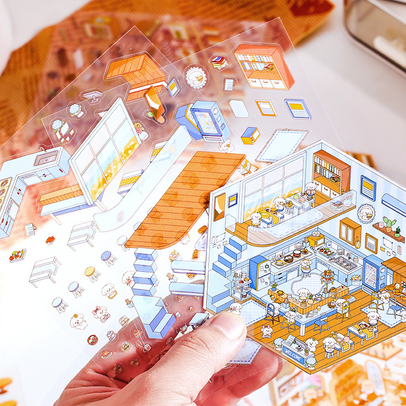 ใหม่! การ์ตูน 3D DIY ภูมิทัศน์สติกเกอร์ฉากขนาดเล็กภาพซ้อนสติกเกอร์สามมิติของขวัญคริสต์มาสสําหรับเด็ก