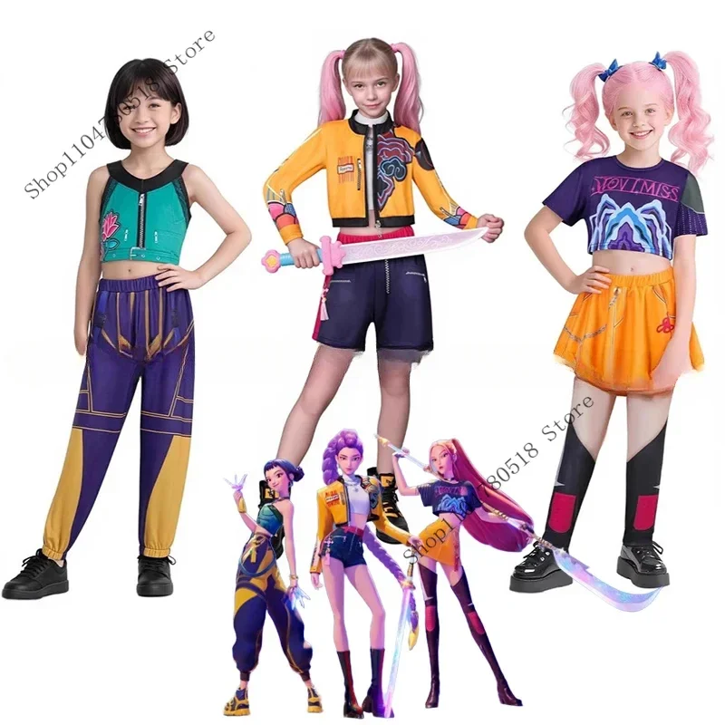 Disfraz de Anime KPop Demon Hunters Mira Zoey Rumi, disfraz de Cosplay para niños, uniforme Huntrix, conjunto completo de pantalones superiores, accesorio de Carnaval de Halloween