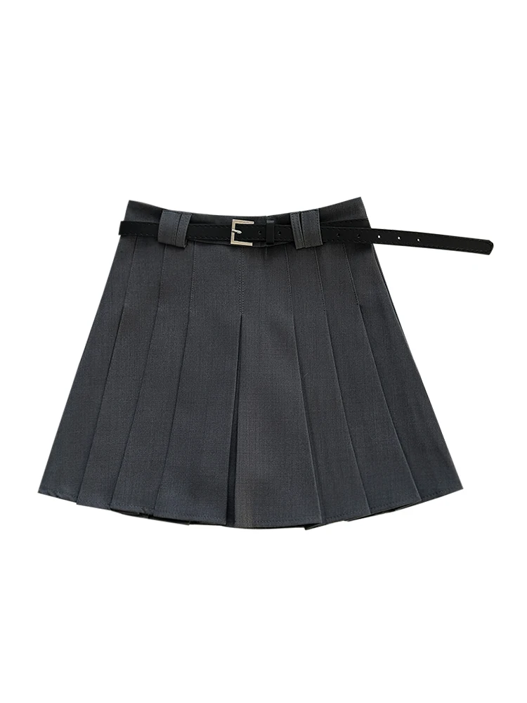 falda pada retro de moda, de cintura alta, línea A, corta, con forro, cinturón, estilo coreano, fibra de poliéster, ci...