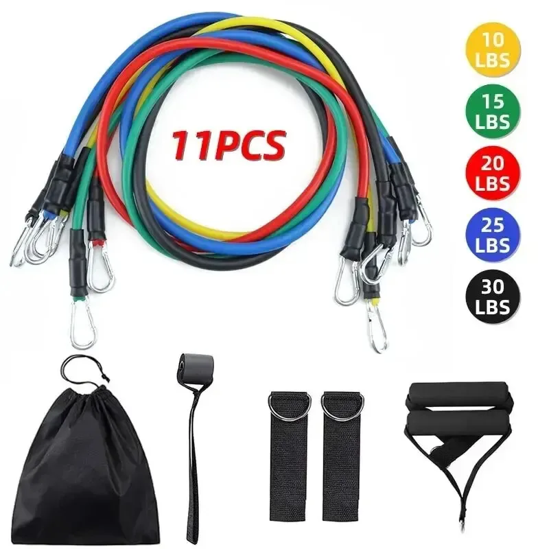Set da 11 pezzi di corda di tensione fitness, fascia elastica, corda elastica, dispositivo di tensione domestico, attrezzatura per l'allenamento dei muscoli toracicici