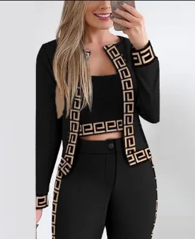 Conjuntos de trajes para mujer, conjunto de 3 piezas con estampado a cuadros, Top corto y pantalones con abrigo, conjunto informal elegante a la moda para mujer 2024