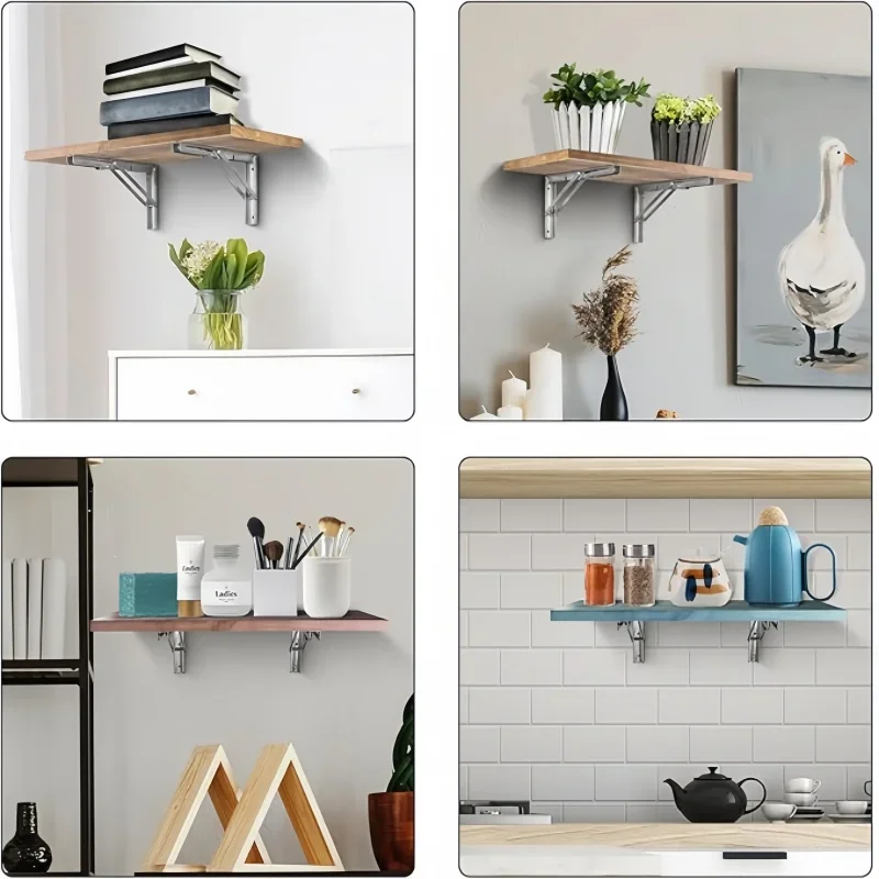 2PCS Heavy Duty Triangle Folding Angle Shelf Bracket Stainless Steel Collapsible Shelf Bracket for Table Work Bench Wall Mounted