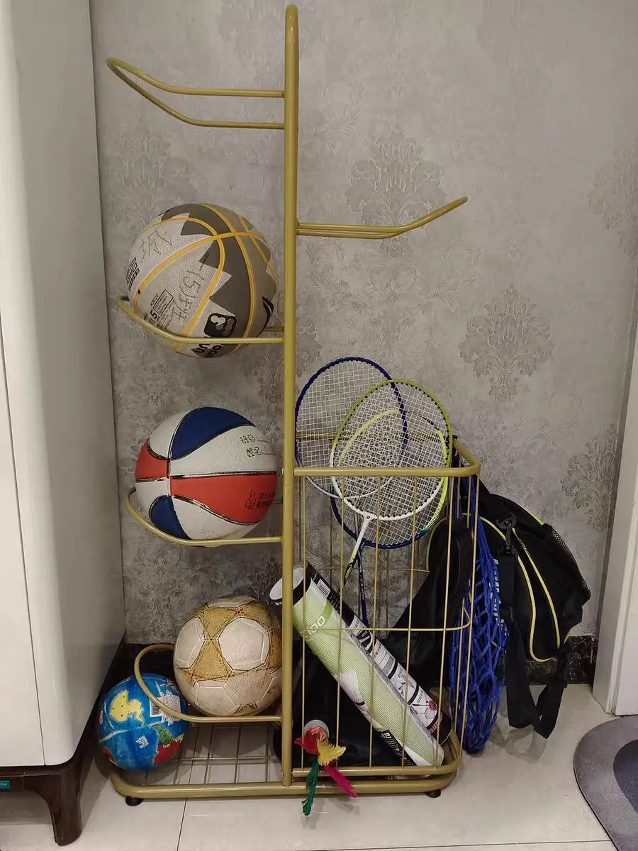 Rack de armazenamento simples para crianças, rack de bola para basquete, futebol, voleibol, badminton, casa interior