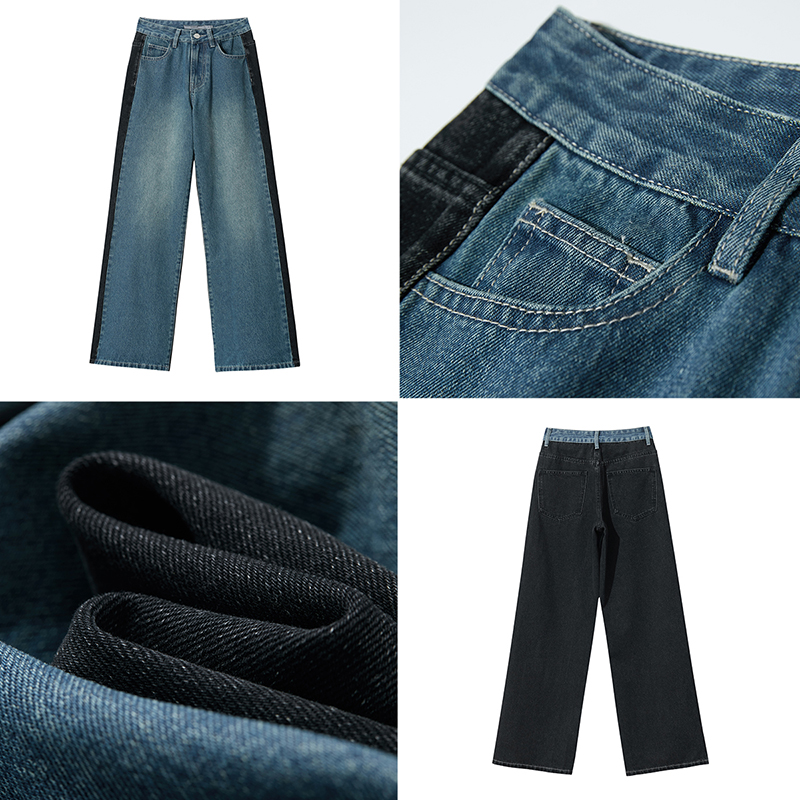 Джинсы Amii, женские брюки, осень 2021, новые повседневные женские джинсовые брюки в стиле ретро, свободные лоскутные универсальные широкие женские брюки 12553027