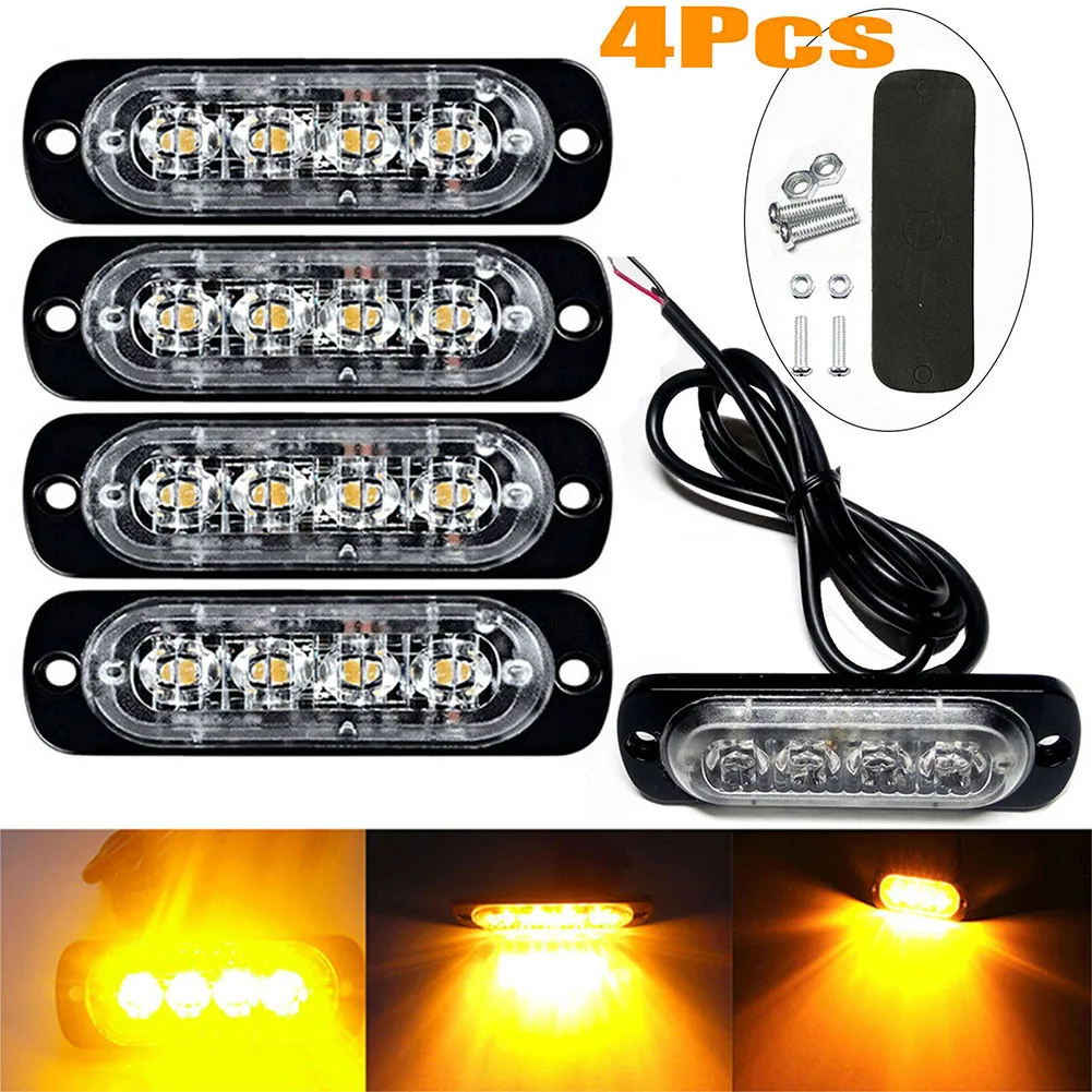 4x 4led luz de advertência do carro grill luz de avaria carro caminhão reboque farol lâmpada led âmbar luz lateral para carros 12v - 24v