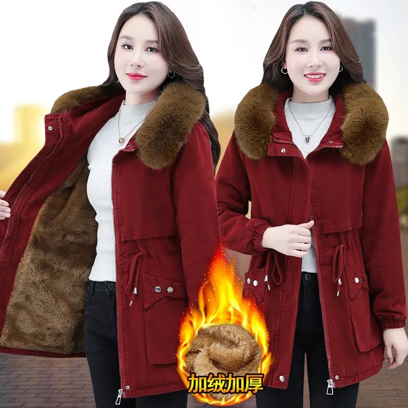 Abrigo acolchado de algodón para mujer, chaqueta de invierno holgada informal con capucha, prendas de vestir, Top para mujer, Parkas con cuello de piel gruesa de talla grande 2024