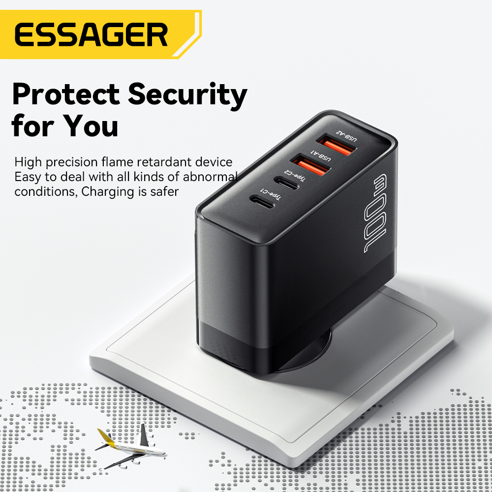 Essager 100W US/KR enchufe USB tipo C cargador GaN para ordenador portátil Macbook PD carga rápida para iPhone 16 15 14Pro Samsung adaptador de carga