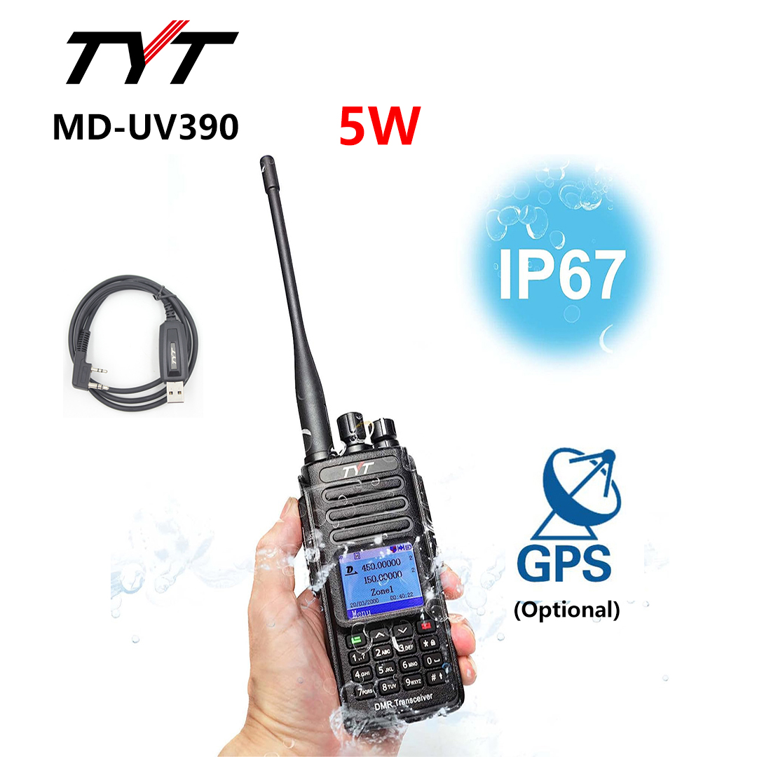 Tyt MD-UV390 5-watt gps (optional) dual band vhf/uhf digital walkie talkie ip67 wasserdicht dmr radio