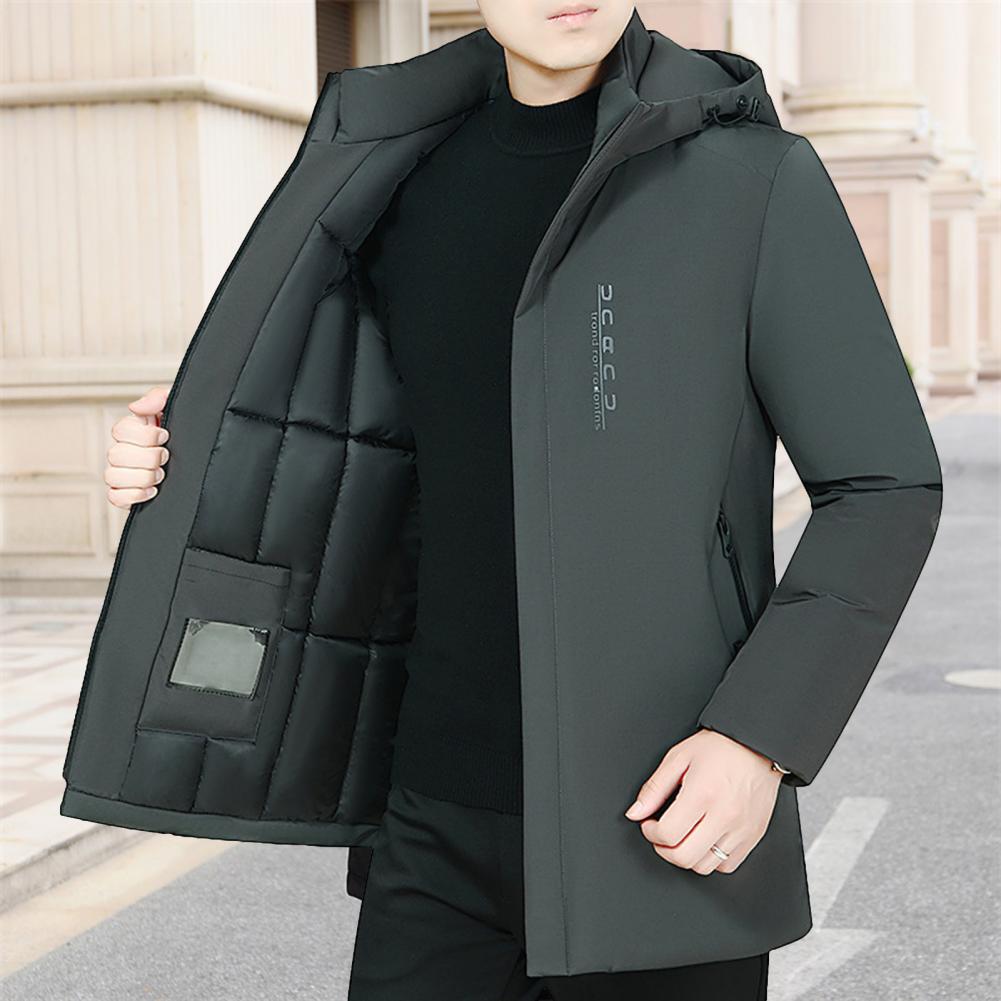 Jaqueta casual popular bonito masculino blusão inverno engrossado algodão acolchoado de comprimento médio com capuz outerwear para escritório