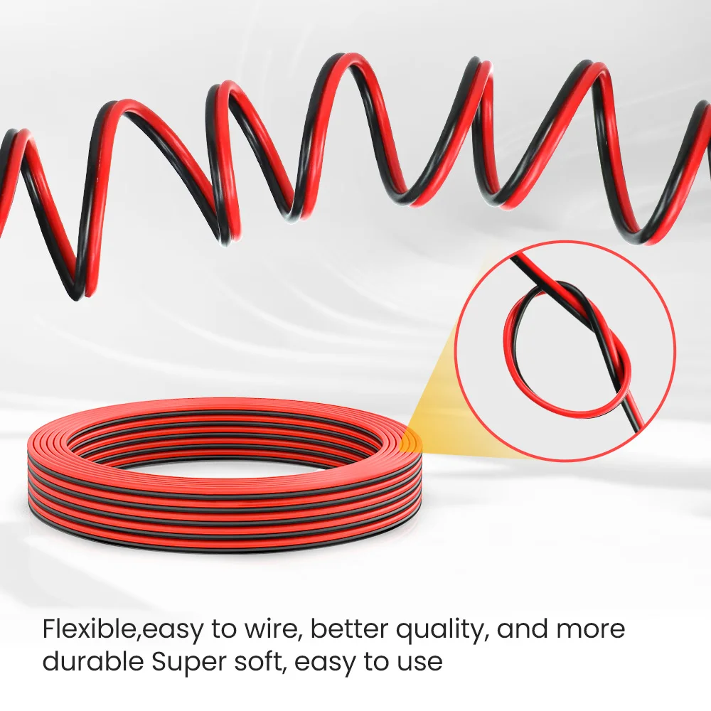 2 ขาสีดําสีแดงสายซิลิโคน 16/18/20/22/24/26/28 AWG ทองแดงลวด 2 ตัวนํา Parallel สําหรับโครงการ DIY LED Auto