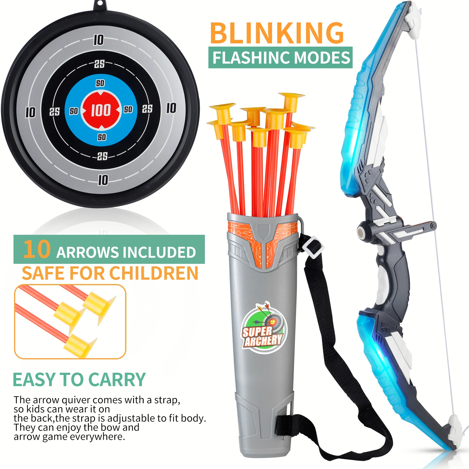 Juego de juguetes de tiro con arco LED para niños, entrenamiento de coordinación mano-ojo, múltiples opciones, regalo para deportes al aire libre en interiores, Halloween/Navidad