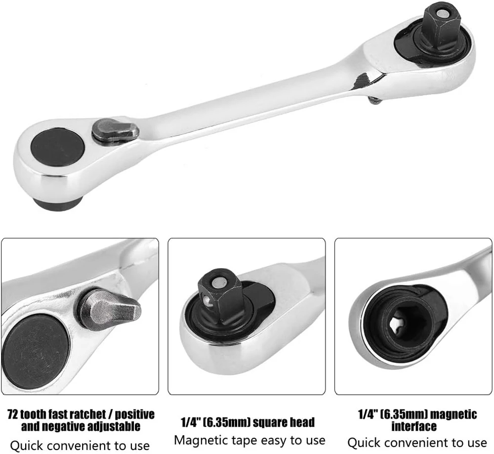 LiTuiLi Mini 1/4inch 72-tooth Ratchet Wrench Double Ended Quick Hex Torque Spanner Rod Screwdriver Socket Hand Repair Tools
