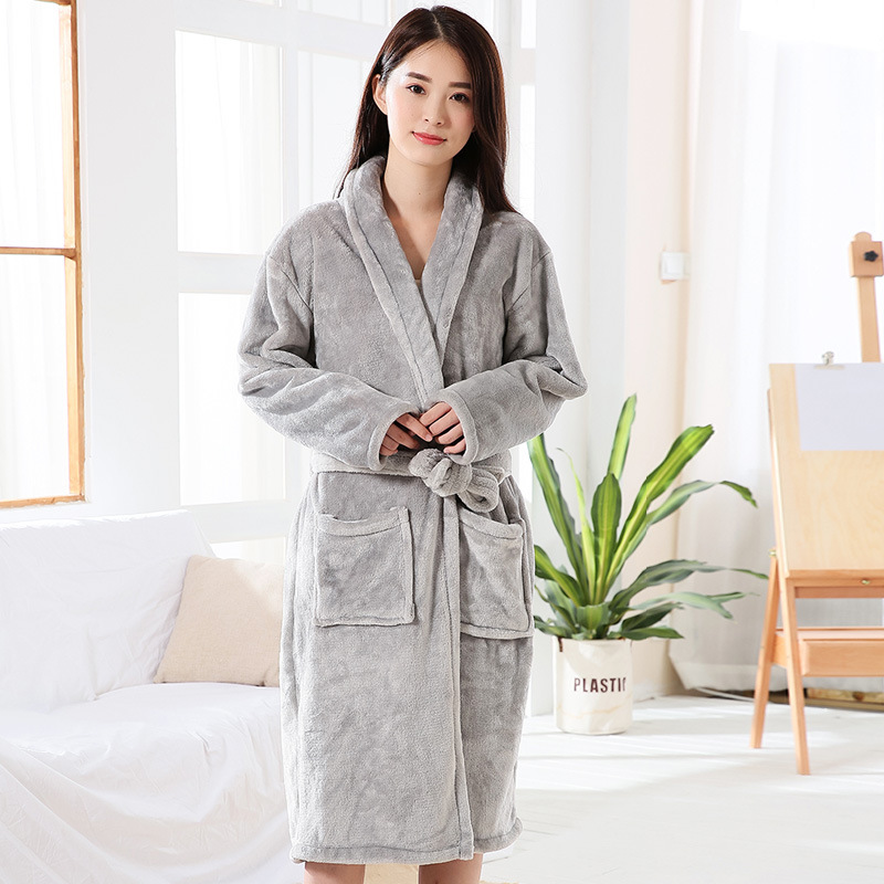 Bata de franela gruesa y cálida para hombre, pijamas de talla grande para otoño e invierno, albornoz de terciopelo Coral para mujer, ropa de dormir acolchada para el hogar