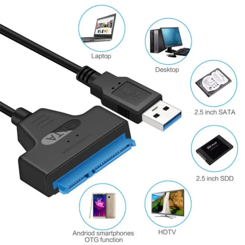 Кабель SATA-USB 3.0/2.0 типа C для 2,5-дюймового внешнего жесткого диска SSD, 22-контактный адаптер для жесткого диска до 6 Гбит/с, Sata III для ПК