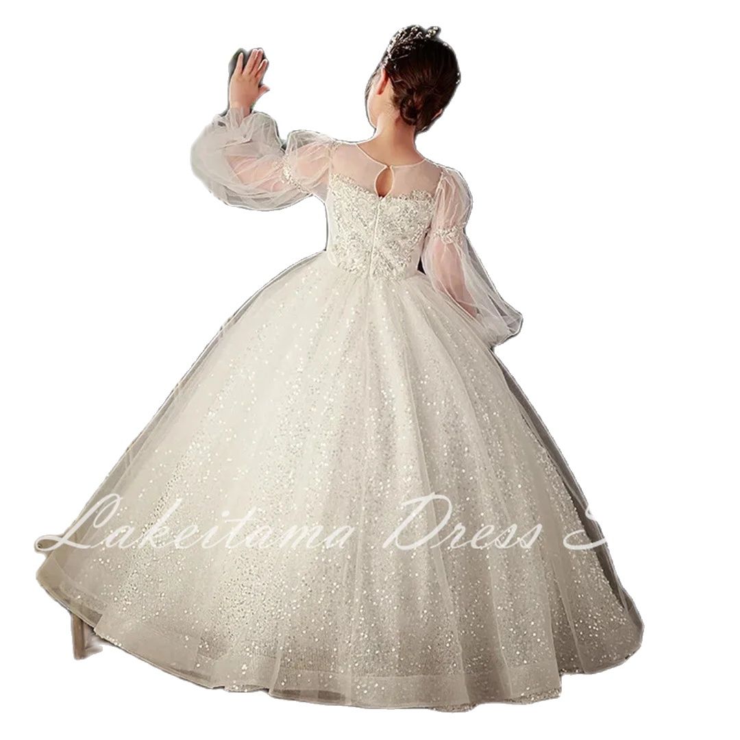 子供用フラワーガールのドレス,ロングドレス,プリンセスドレス,pageant,ウェディング,イブニングウェア,子供服,新年のパーティー,白
