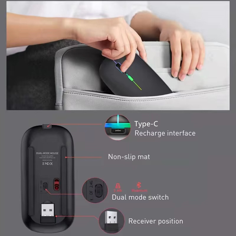 LED Drahtlose Maus Bluetooth-kompatibel 2,4 GHz Schlanke Wiederaufladbare Stille Mäuse RGB Ergonomische Gaming maus für Computer Laptop PC