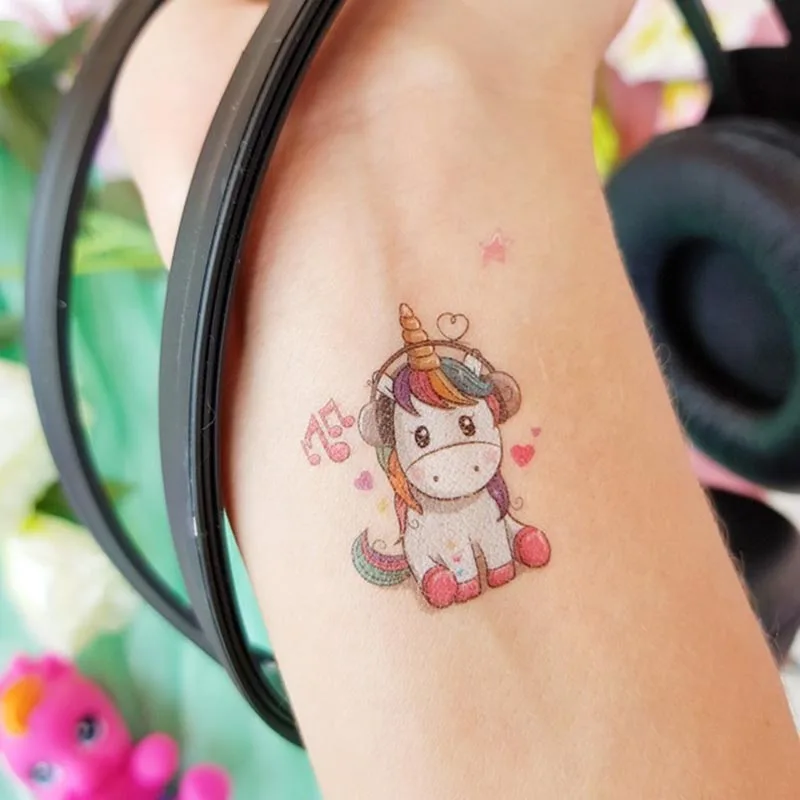 10 hojas de pegatinas de tatuaje falso de unicornio, tatuajes temporales de dibujos animados, decoración de unicornio para niños, tatuaje impermeable, cumpleaños, Baby Shower