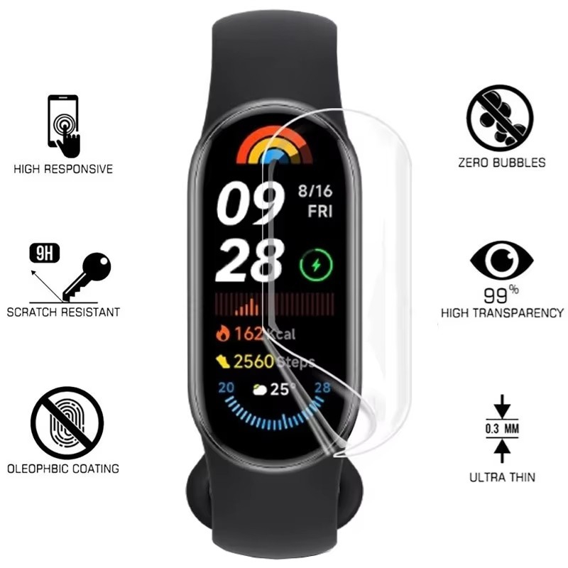 Película de hidrogel para xiaomi mi band 9 8 7, protetor de tela para smartwatch mi band 8 7 6 5 mi band9, película protetora, não é vidro, 1-5 peças