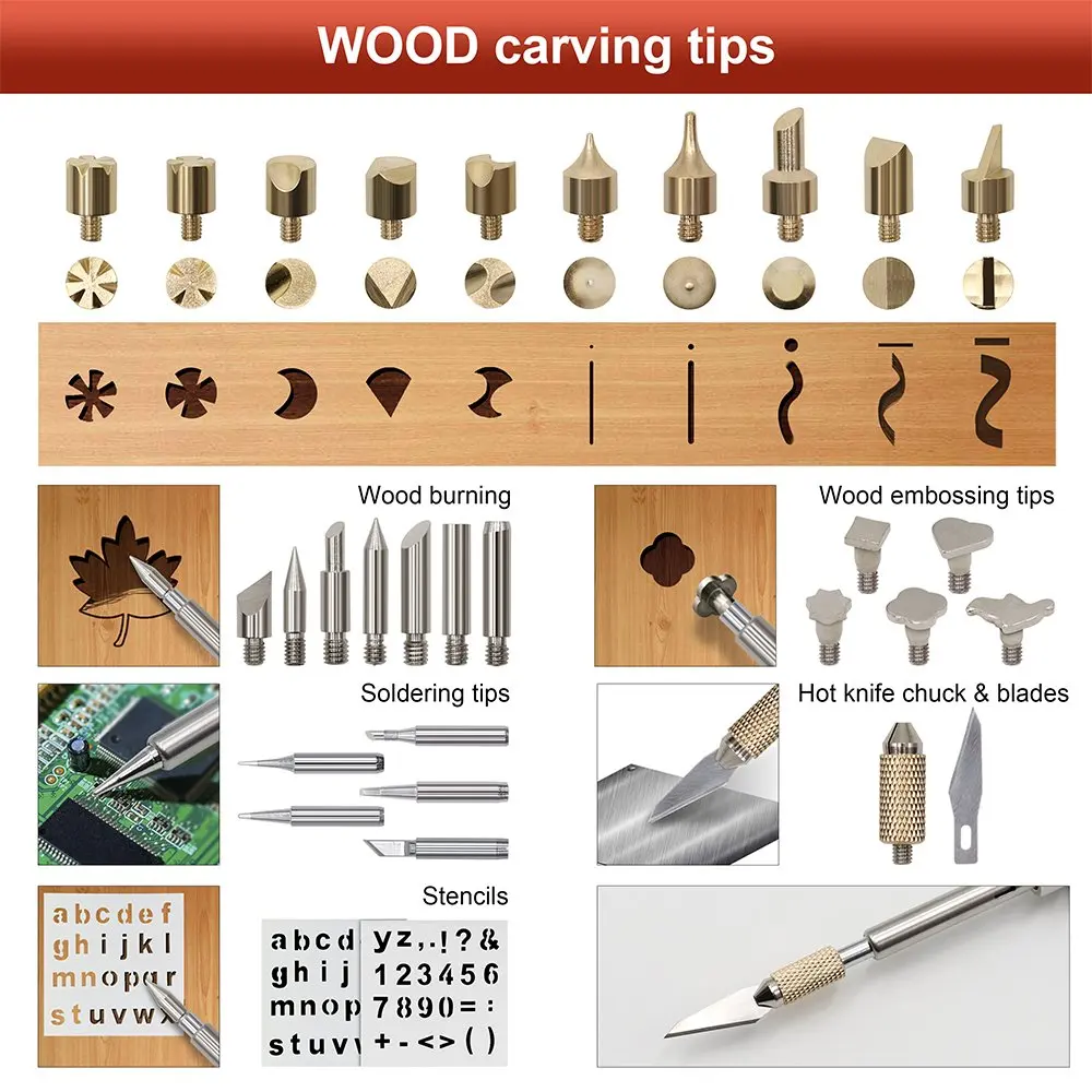 JCD 80W Engraving Pen Electric Soldering Iron Wood Burning Kit Flipping Word Embossing Pyrography Tool Craft 28PC TIP Set 908S