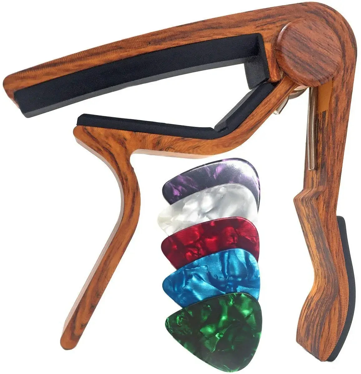 Capotasto per chitarra Miwayer per chitarre acustiche ed elettriche color palissandro con 5 plettri
