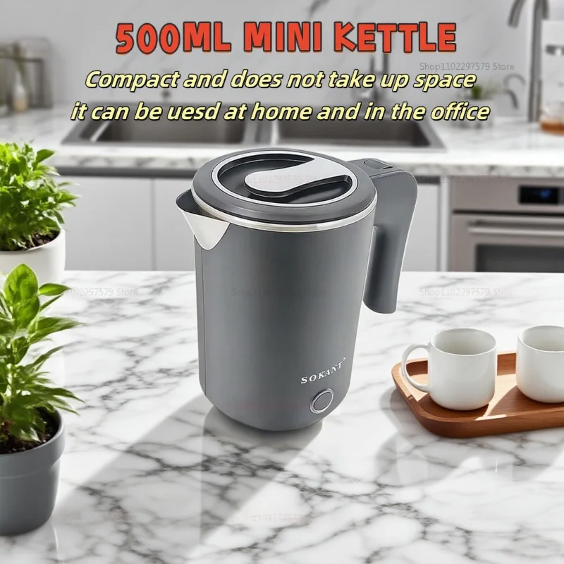 Hervidor eléctrico portátil de viaje de 500ML, tetera de agua de acero inoxidable para té y café, hervidor inteligente para Hotel, familia, viaje, cocina