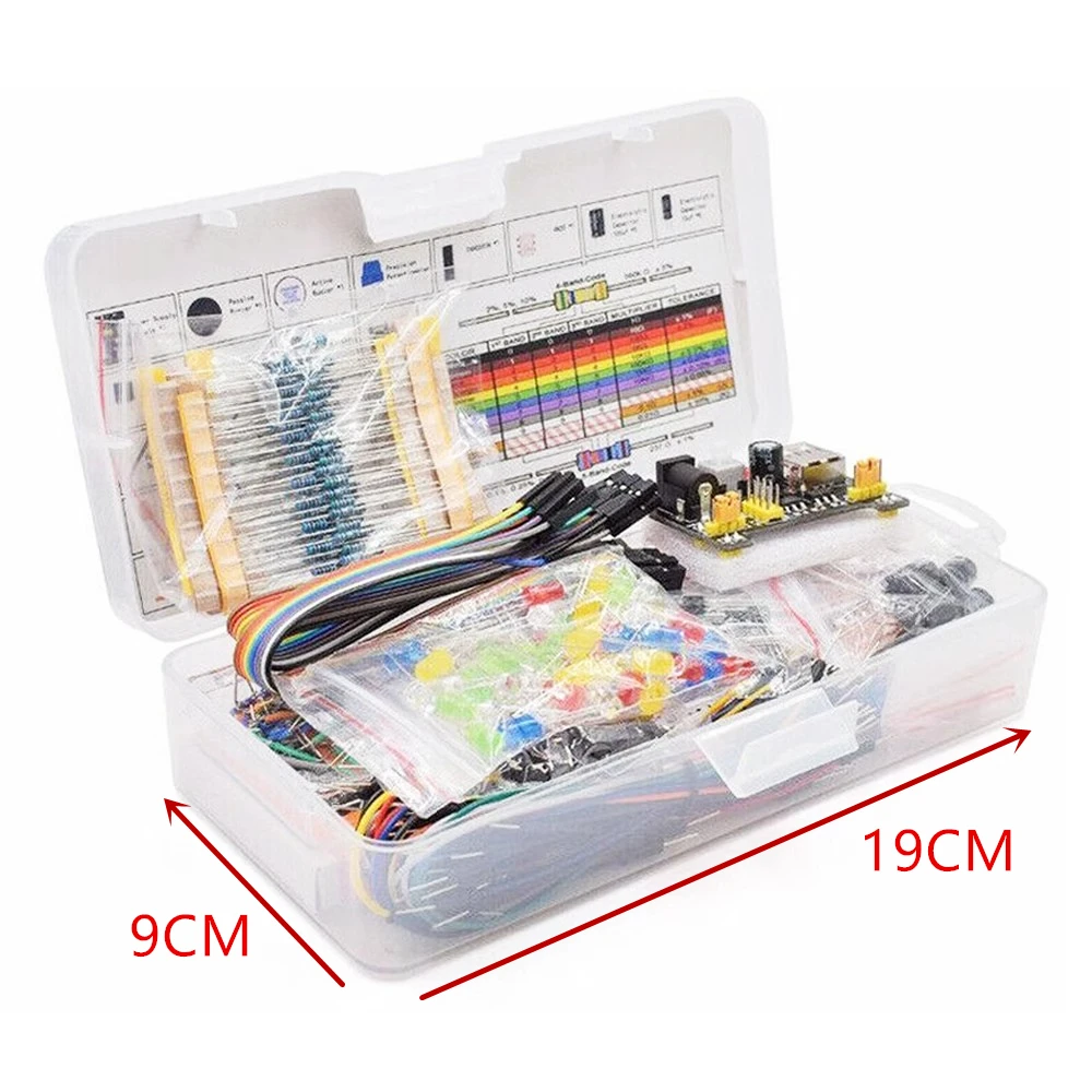 Kit de inicio de proyecto DIY para Arduino UNO R3, Kit electrónico DIY, juego de componentes electrónicos con caja, placa de pruebas de 830 puntos de amarre