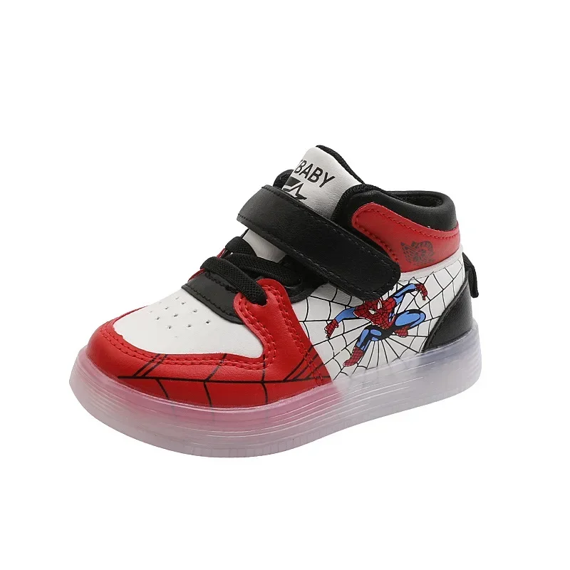 Scarpe leggere a led per bambini Disney Fashion Design Spiderman Scarpe da ginnastica per ragazzi Ragazze Scarpe casual per cartoni animati Scarpe sportive per bambini traspiranti