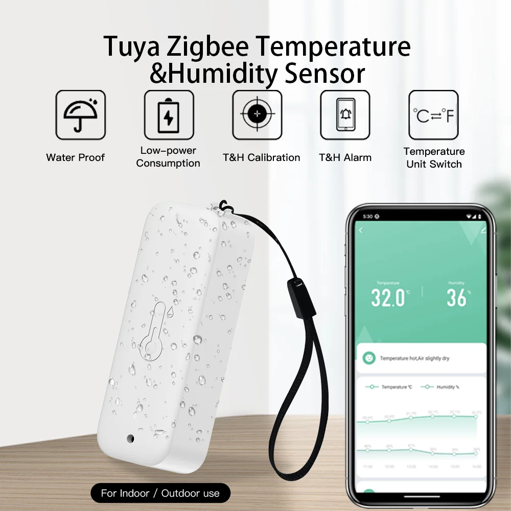Tuya Zigbee-termómetro con Sensor de temperatura y humedad para exteriores, vida inteligente, funciona con el asistente de Google, resistente al agua IP65 + cuerda colgante