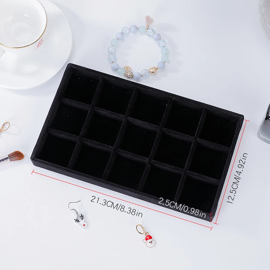 1 Stück, beflockte Schmuckschatulle, Schmucktablett, Farbe: Schwarz