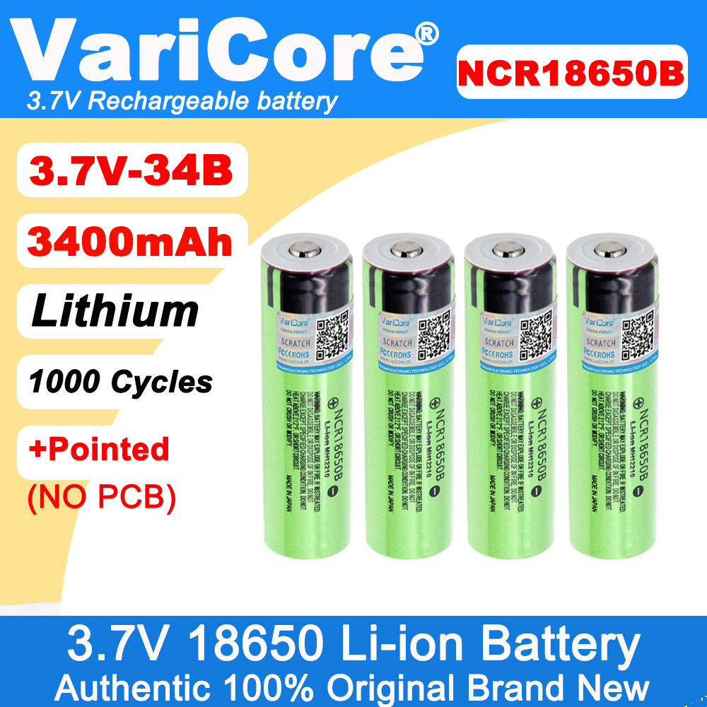 Новая литиевая аккумуляторная батарея VariCore NCR18650B 3,7 В, 3400 мАч, 18650 с заостренными батареями (без печатной платы)