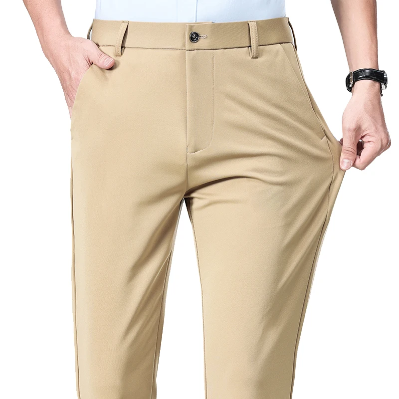 Весенне-летние мужские эластичные повседневные брюки, классические деловые классические брюки, костюм цвета хаки, деловые классические брюки, мужские черные брюки