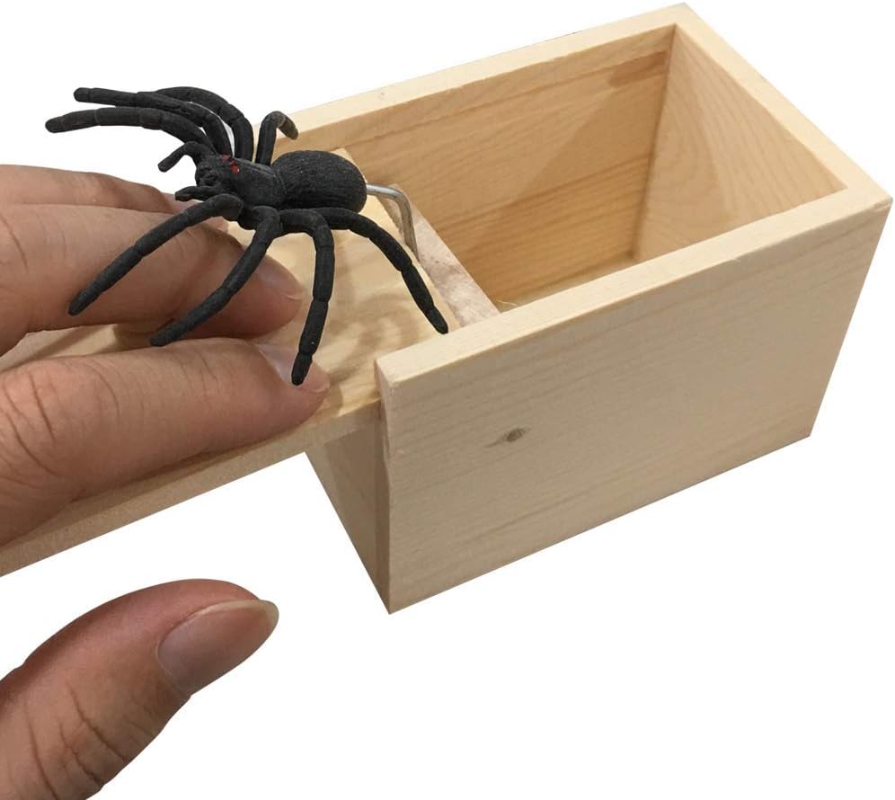 Caja de susto de araña de broma de madera oculta en caso, juego de truco, broma, escarrayero, juguete de mordaza para chico y adulto, Navidad, Halloween, juguetes divertidos de abril