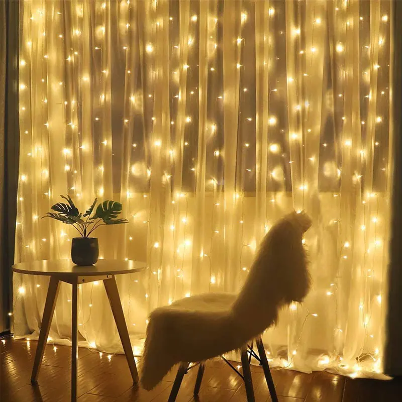 Christmas Lights Curtains for Windows Led Fairy New Year Lighting Room String Garland USB Remote Party Waterfalls Decorations