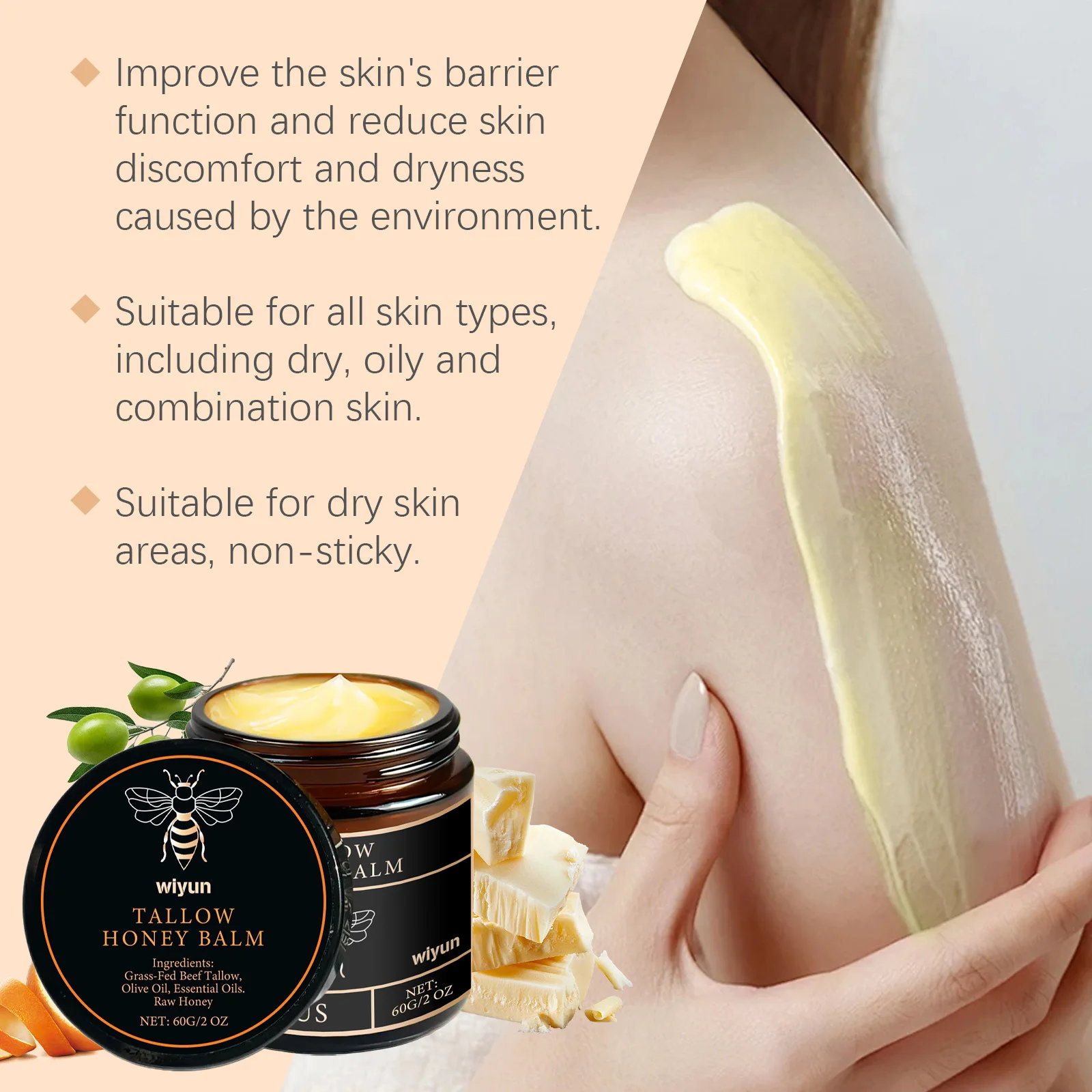 Beef Tallow Creme, entfernt dunkle Flecken, Melanin, aufhellend, straffend, straffend, reparierend, Anti-Durchhängen, Trockenheit, feuchtigkeitsspendende Körperlotion