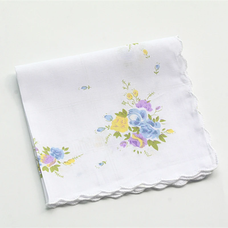 ผ้าเช็ดหน้าผู้หญิงดอกไม้พิมพ์ฝ้าย Elegant Classic กระเป๋าผ้าเช็ดหน้าสตรีแห่งชาติสไตล์อินเทรนด์