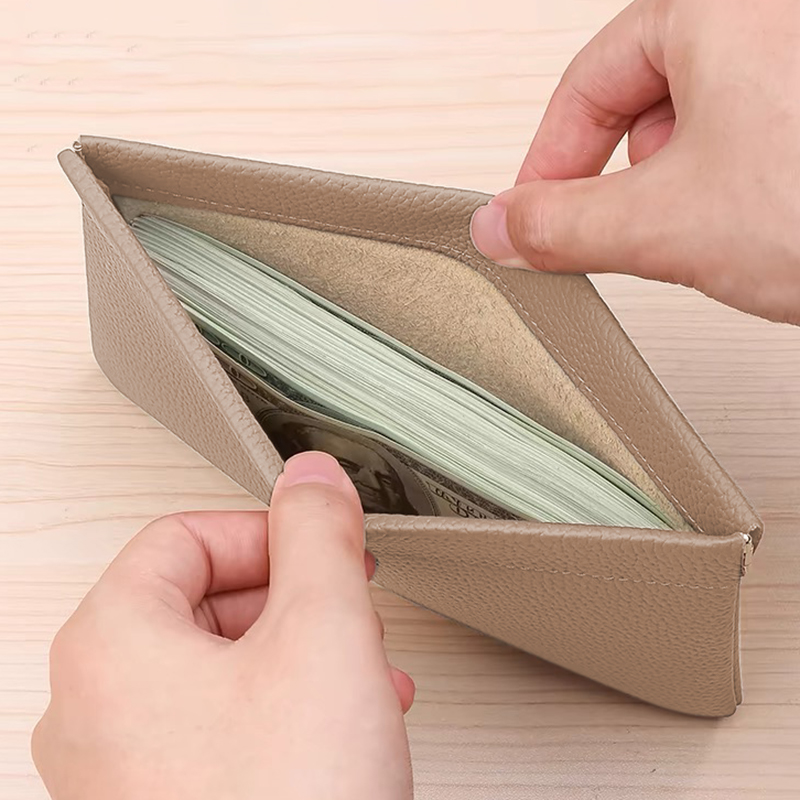 Self-Closing Artificial Leather Long Wallet Passport Driver's License ID Holder Headphone Data Cable Storage Cash Pouch