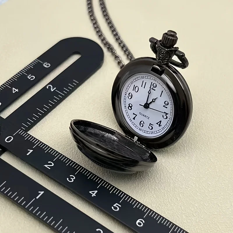 Relógio de bolso corvo preto com design gótico, caixa e pulseira de liga de colar, movimento de quartzo, relógio não à prova d'água para homens, mulheres e crianças