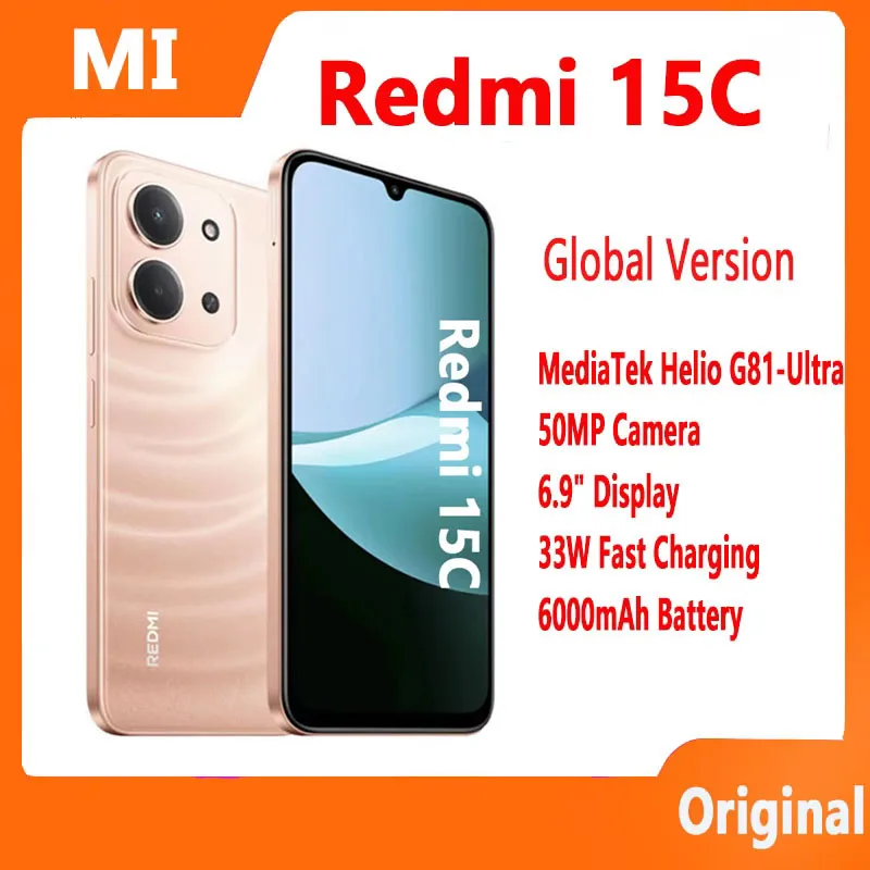샤오미 레드미 15C 글로벌 버전 스마트폰 50MP 메인 카메라 120Hz 6.9인치 도트 드롭 디스플레이 33W 충전 미디어텍 헬리오 G81-울트라