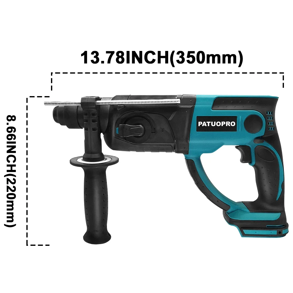 PATUOPRO taladro rotativo sin escobillas, herramienta eléctrica de cincelado, martillo de velocidad Variable, 3 modos, 28mm, para batería Makita de 18V