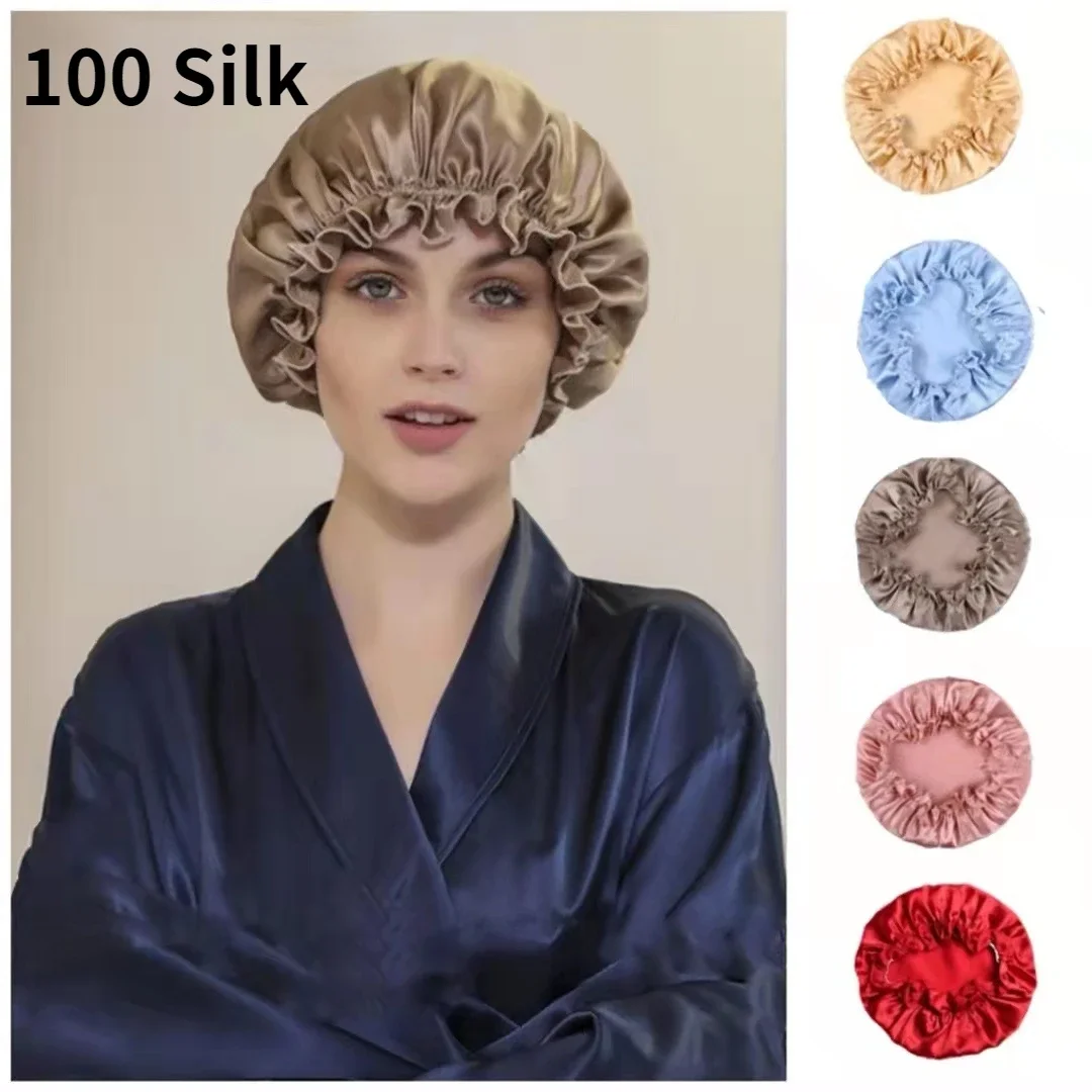 Lớn 100 Lụa Tơ Tằm Bộ Đội Nữ Tóc Bonnets Bao Bọc Đầu Tóc Nón Lụa Cao Cấp Bonnets Đêm Quấn Tóc dâu Tằm Lụa