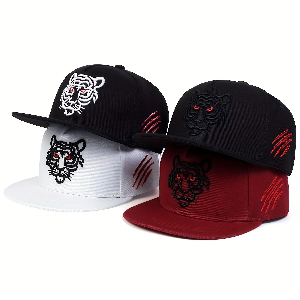 Unisex Tiger bestickte Hip-Hop-Hüte für den Außenbereich, verstellbar, lässig, Baseballkappen, Sonnenschutzhut