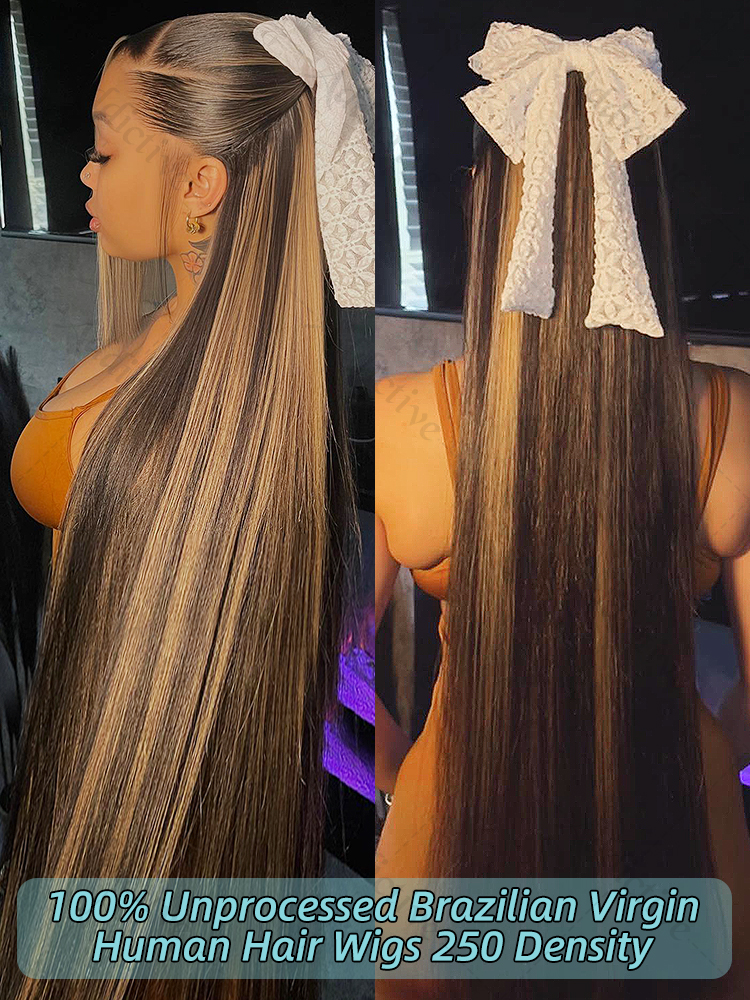 30 40 インチ 4/27 ハイライトオンブル骨ストレート 13 × 6 HD レースフロント人毛ウィッグブラジルレミー 13 × 4 レースフロントウィッグ女性のための