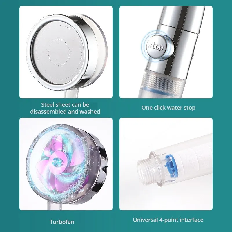 Pommeau de chuveiro com propulsor, filtro en coton, turbocompressé, alta pressão, determiner la buse de douche, nouveau