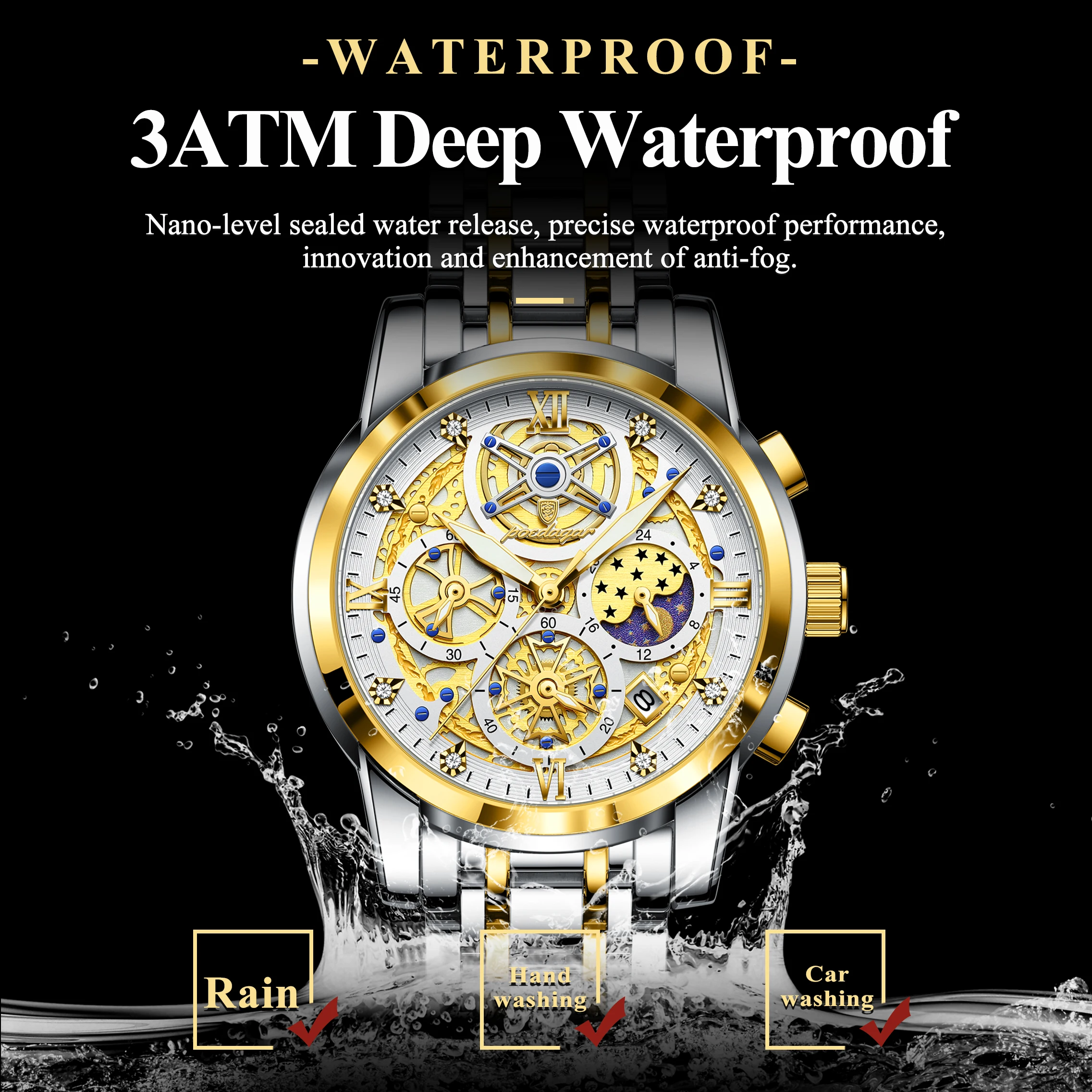 Reloj POEDAGAR de lujo a la moda para hombre, Reloj de pulsera resistente al agua con fecha luminosa para hombre, cronógrafo de acero inoxidable, relojes de cuarzo para hombre